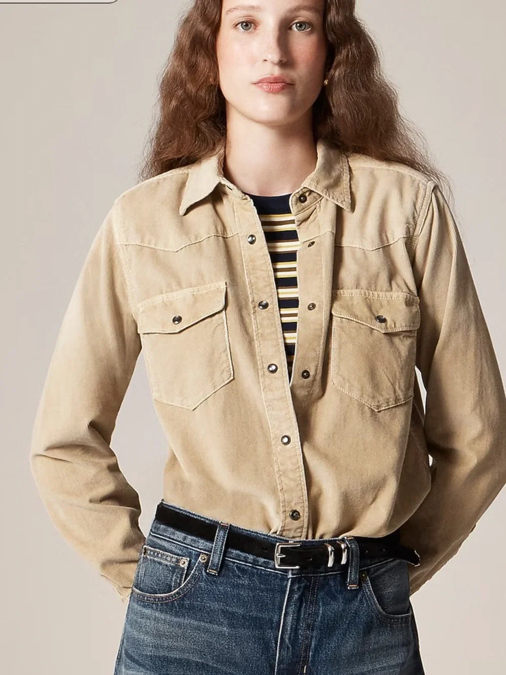 J crew beige buckthorn Jules western shirt in corduroy